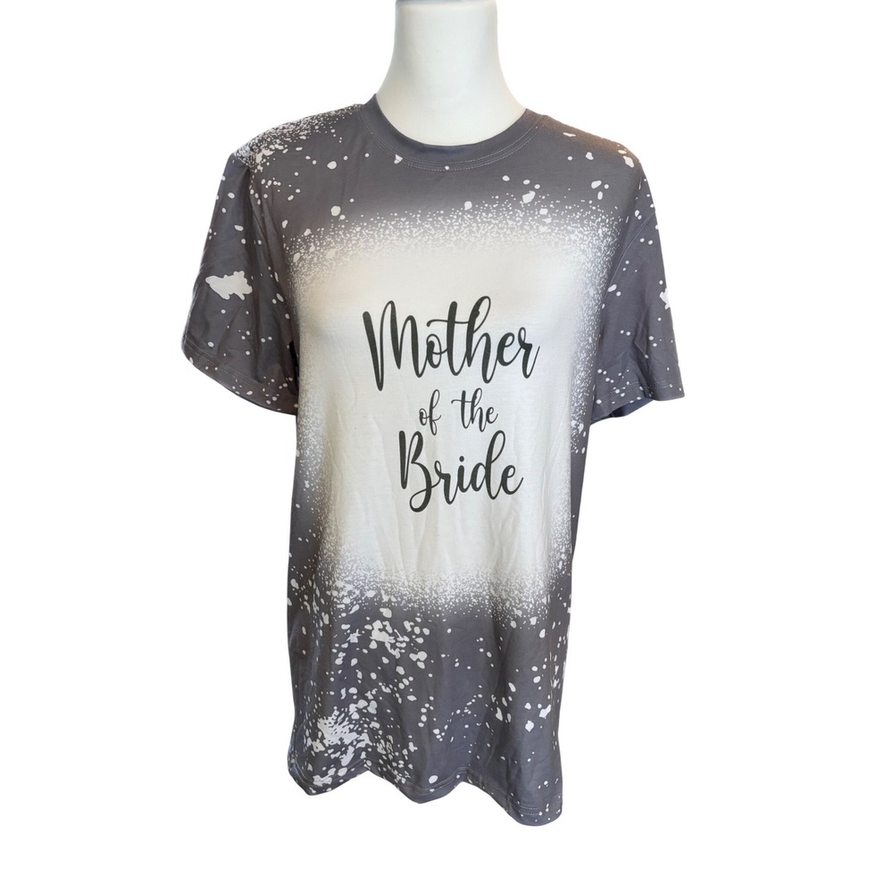 Mother of the Bride Wedding T-Shirt Grey White Bleach Splatter Graphic Tee M